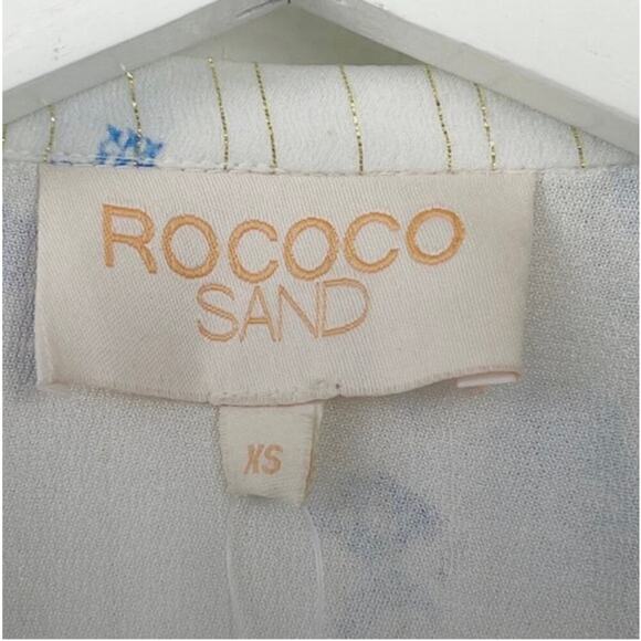 NWT Rococo Sand Leas Long Floral Cutout Maxi Dress White Blue Metallic - Picture 12 of 14